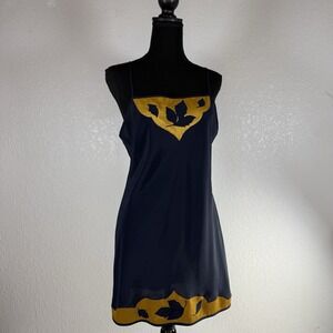 Victoria's Secret 90s Vintage Navy Blue Leaf Half Slip Size S Y2K